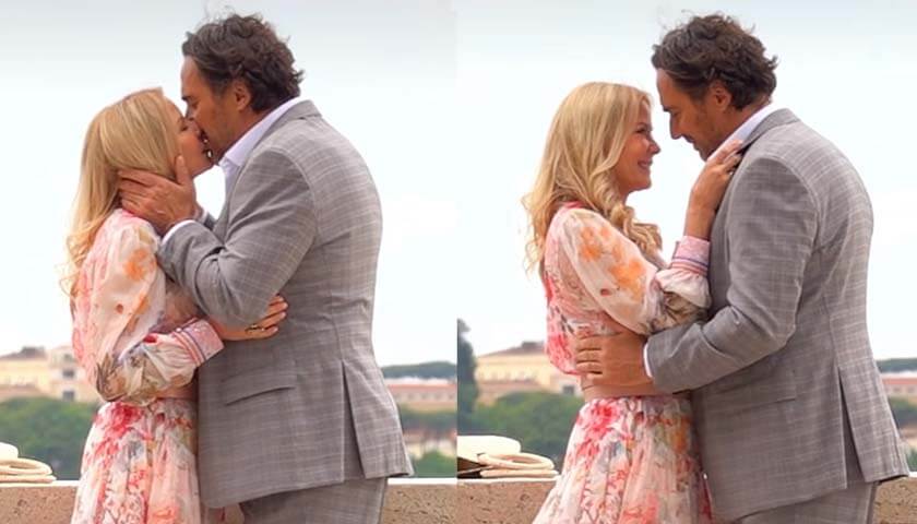 Bold And The Beautiful: Brooke and Ridge kiss on a bridge in Italy