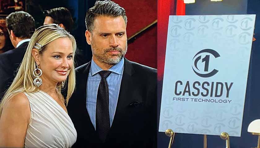 Young And The Restless: Sharon and Nick look at the Cassidy Technology placard